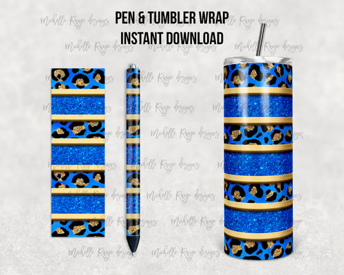Periwinkle Leopard Stripes Epoxy Pen Wrap and Tumbler Combo