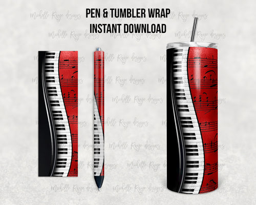Music Red Piano Epoxy Pen Wrap and Tumbler Combo