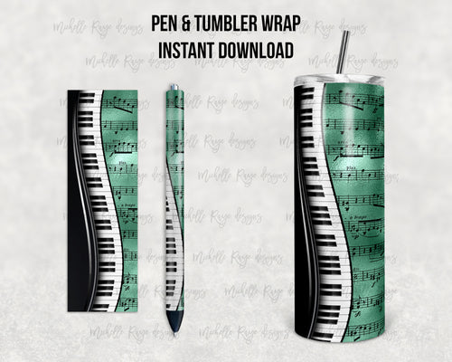 Music Seafoam Piano Epoxy Pen Wrap and Tumbler Combo