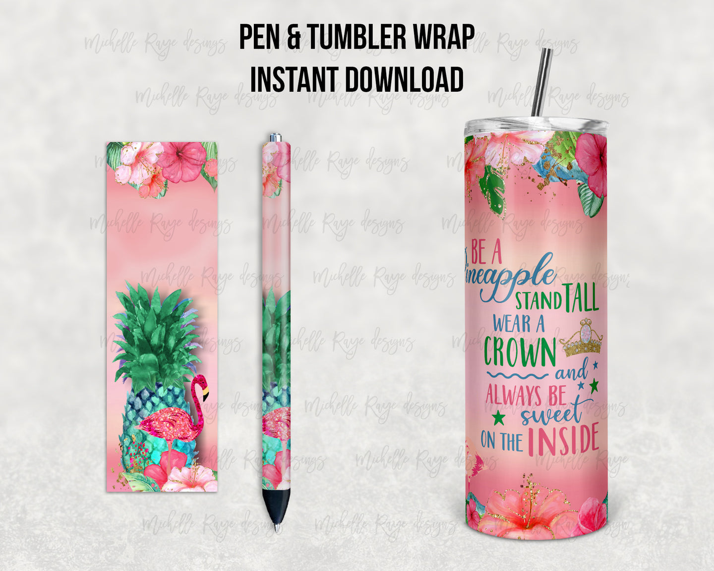 Tropical Watercolor Floral Pineapple Flamingo Be a Pineapple Combo