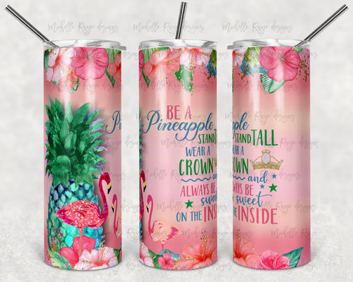 Tropical Watercolor Floral Pineapple Flamingo Be a Pineapple
