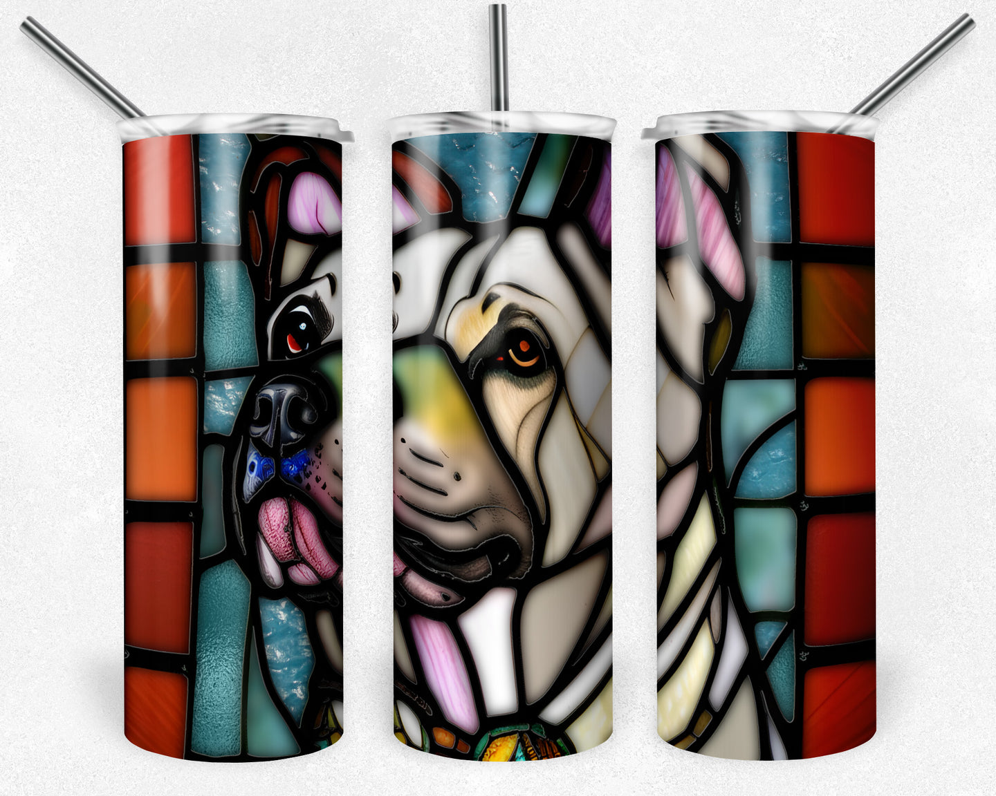 Pitbull Dog Stained Glass