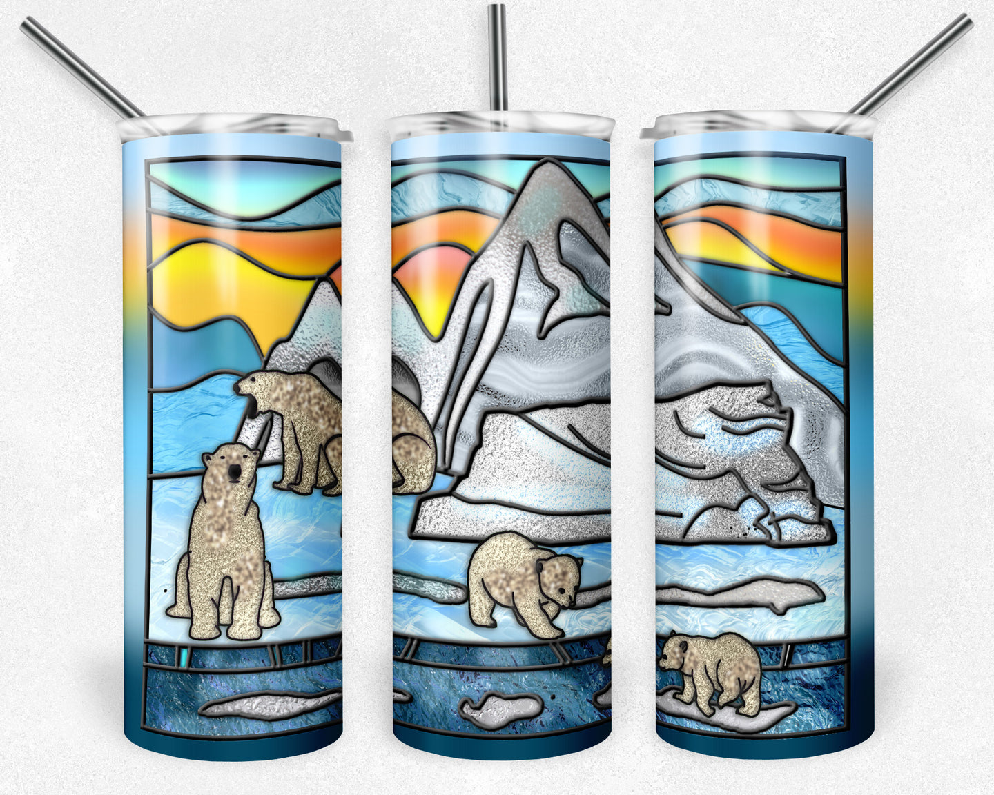 Polar Bear Scene Stained Glass