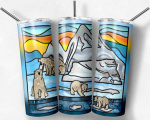 Polar Bear Scene Stained Glass