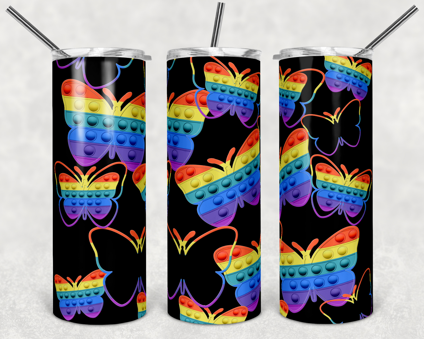 Rainbow Butterfly Pop Ups Punch Art on Black