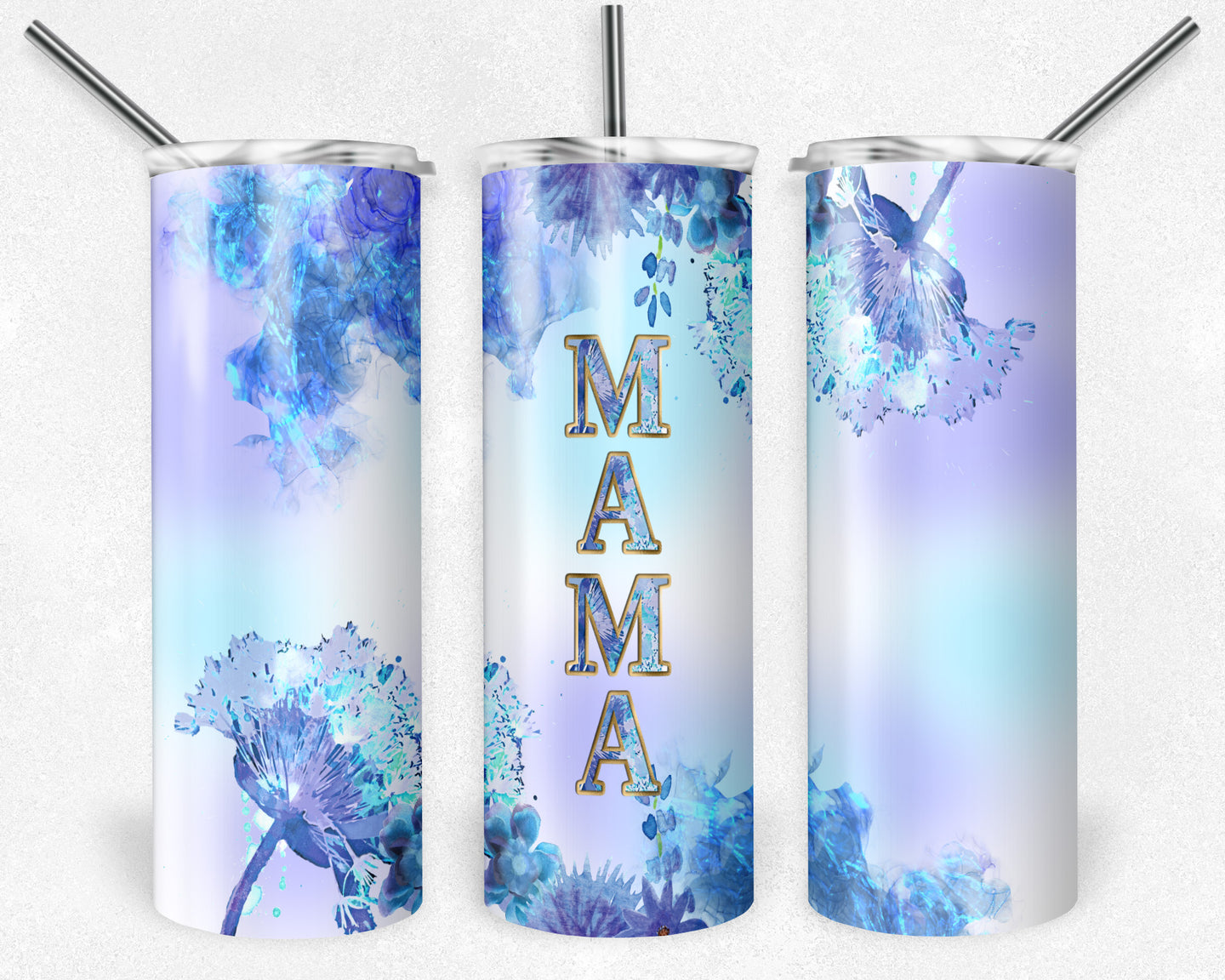 Purple and Teal Watercolor Flowers Mama