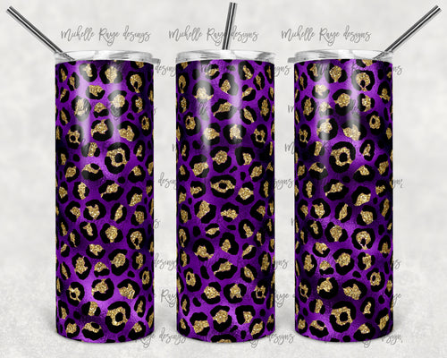 Purple Metallic Foil and Gold Glitter Leopard Print