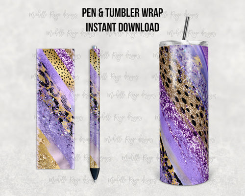 Leopard Purple Gold Milky Way Epoxy Pen Wrap and Tumbler Combo
