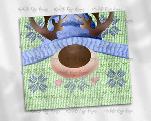 Christmas Knit Reindeer Purple Green and Pink