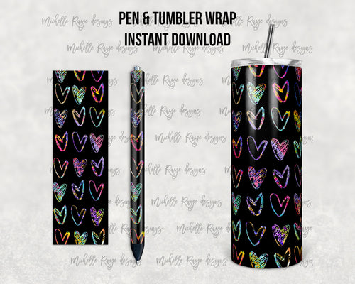 Black and Rainbow Chalk Heart Outlines