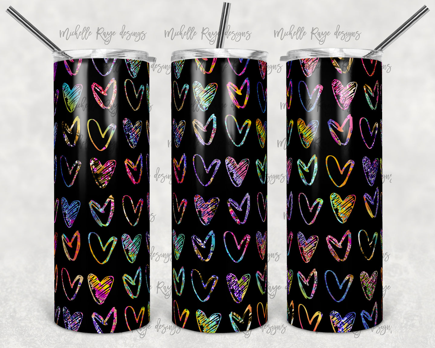Black and Rainbow Chalk Heart Outlines