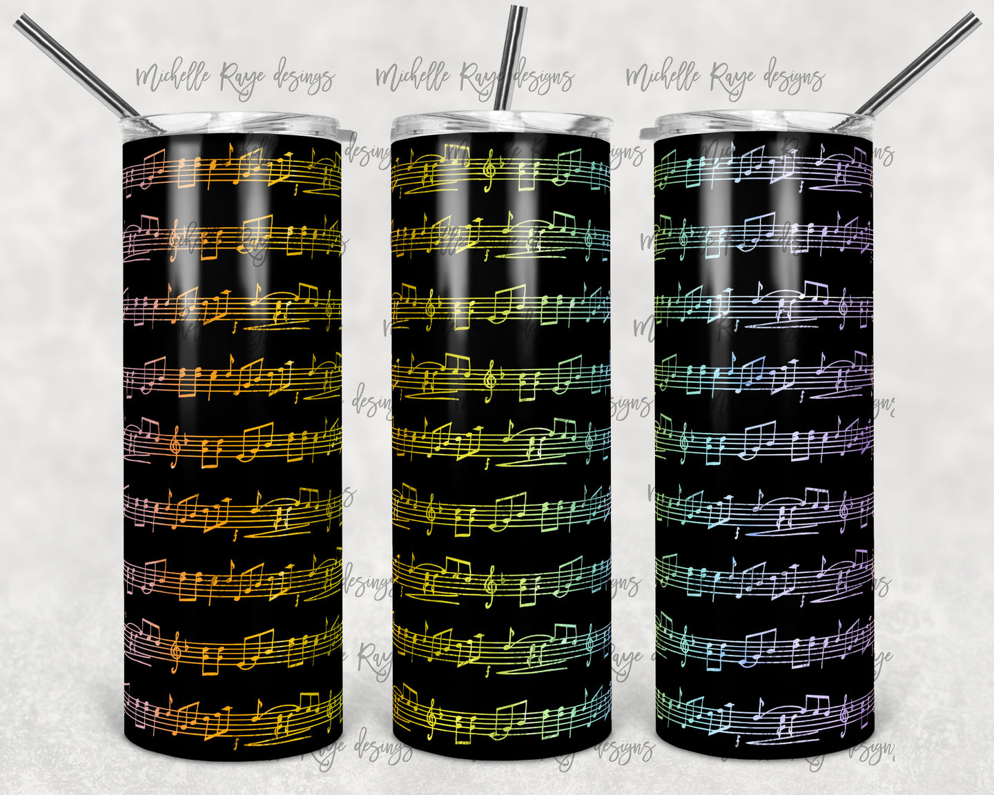 Black and Pastel Rainbow Music Notes