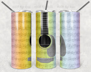 Pastel Ombre Rainbow Alcohol Ink Guitar and Music Notes
