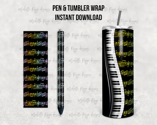 Black and Pastel Rainbow Piano and Music Notes Combo