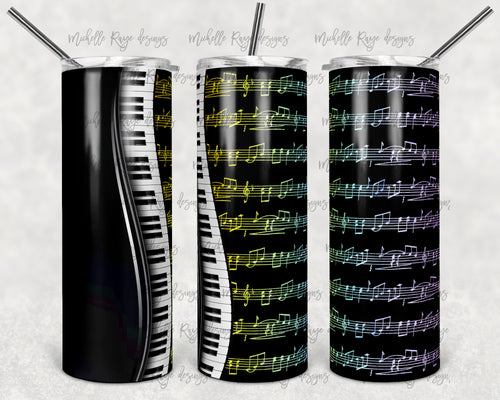 Black and Pastel Rainbow Piano and Music Notes