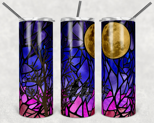 Raven Under a Full Moon Stained Glass