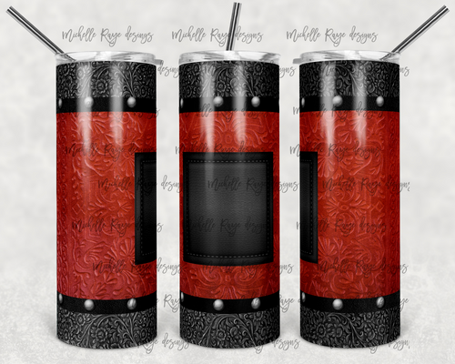 Red and Black Tooled Leather with Leather Patch - Perfect for Monogram