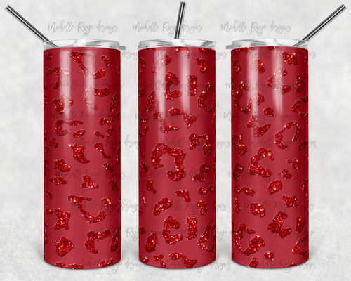 Red Matte with Red Glitter Leopard Print