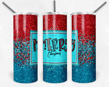 Load image into Gallery viewer, Merry Christmas, Red and Blue Glitter