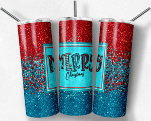 Merry Christmas, Red and Blue Glitter