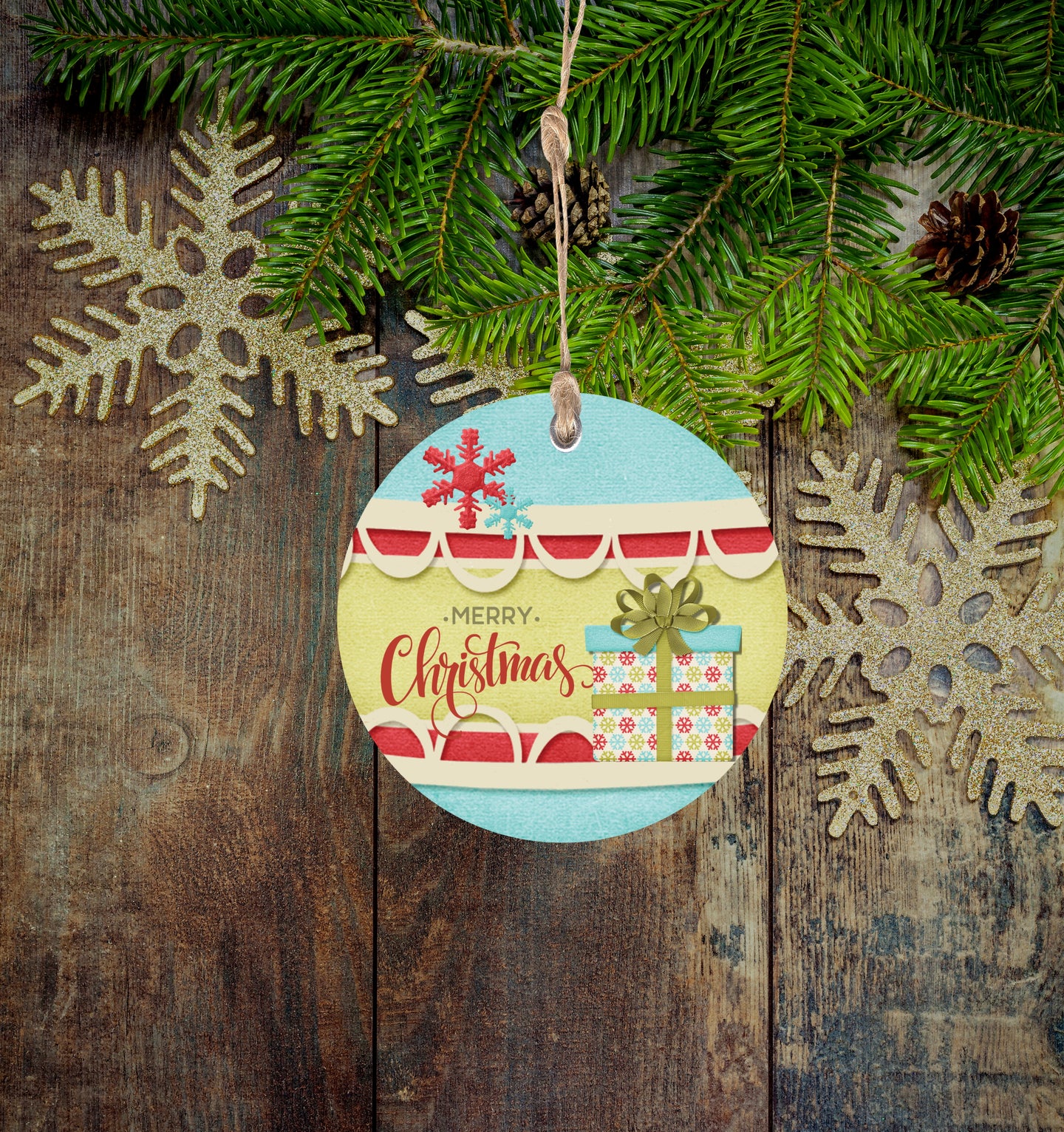 Red and Teal Presents Christmas Ornament