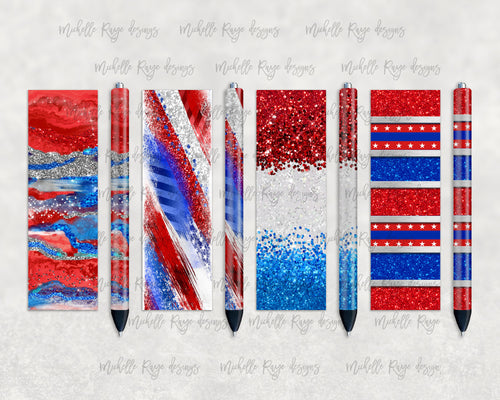 Patriotic Red, White, and Blue Pen Wraps Set