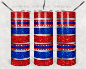 Patriotic Red, White, Blue Glitter Stripes