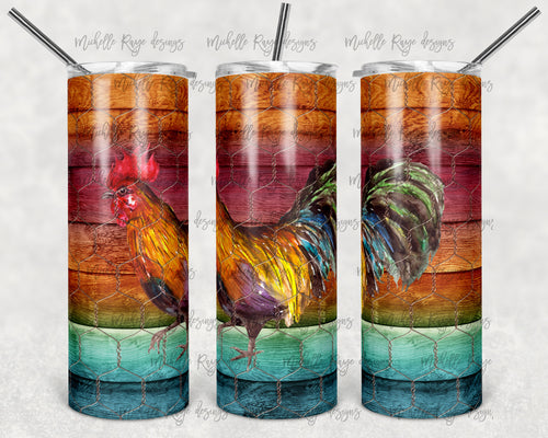 Rooster and Chickenwire on Rainbow Wood