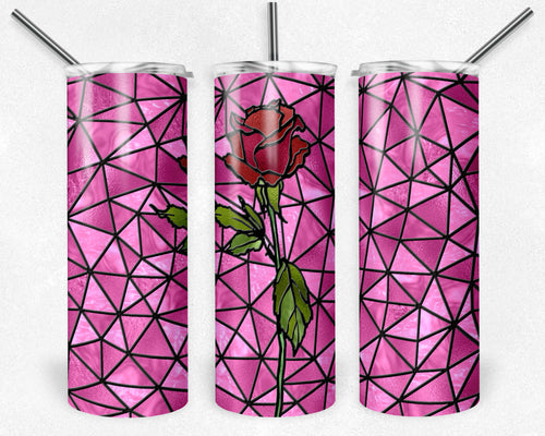 Light Pink and Red Rose Stained Glass