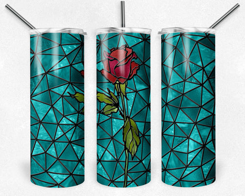 Teal and Red Rose Stained Glass