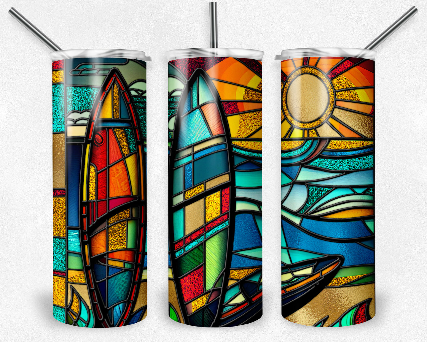 Sunset Surfboard Stained Glass