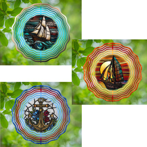 Sailboats and Anchor stained glass Nautical Bundle wind spinner