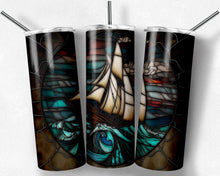 Load image into Gallery viewer, Sailboat in Stormy Ocean Scene Stained Glass
