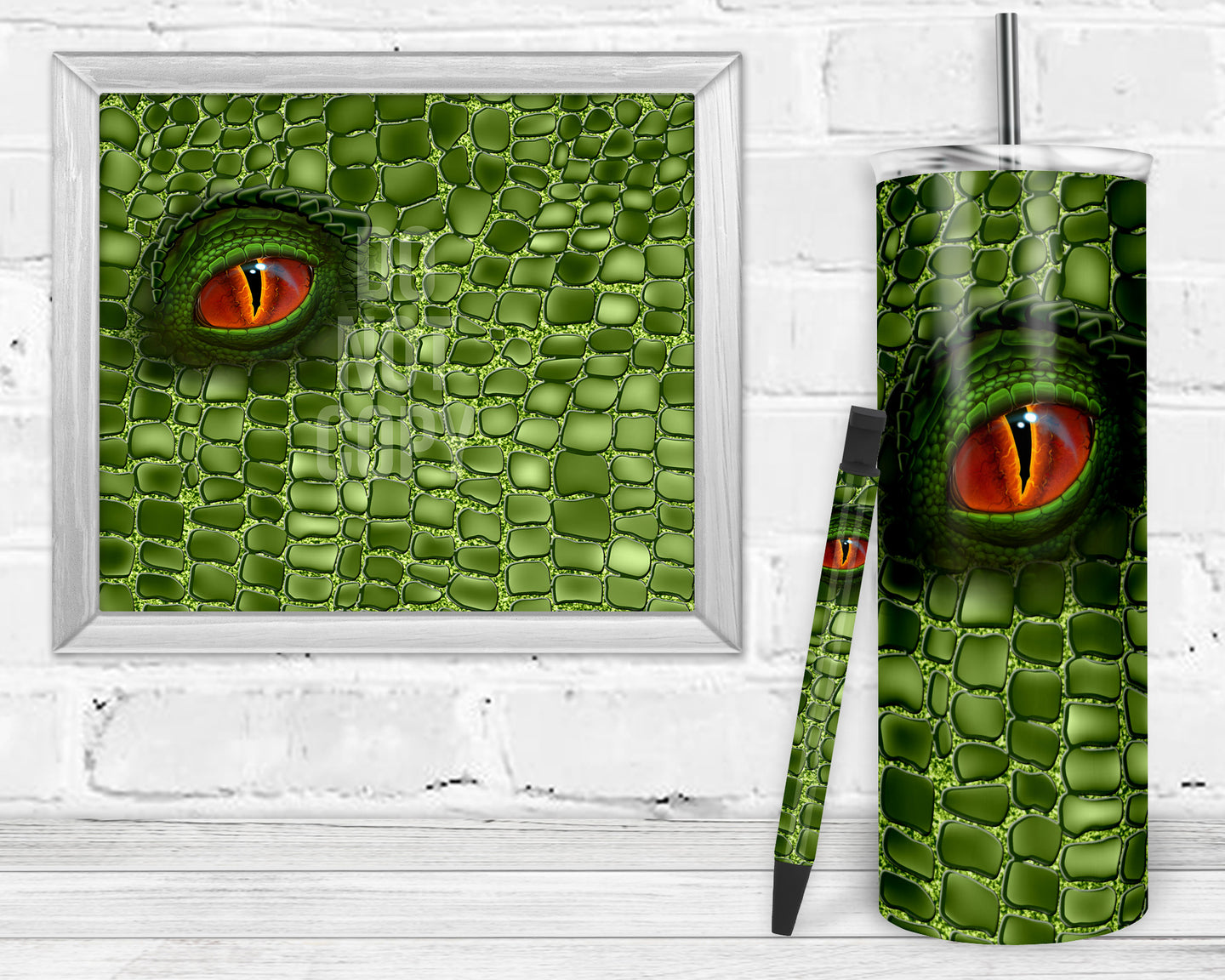 Dragon Scales Green Epoxy and Waterslide Pen Wrap and Tumbler Combo