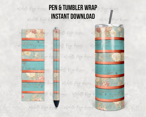 Shabby Chic Bronze Stripes Epoxy Pen Wrap and Tumbler Combo