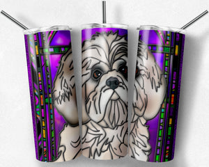 Shih-Tzu Light Colored Dog Stained Glass