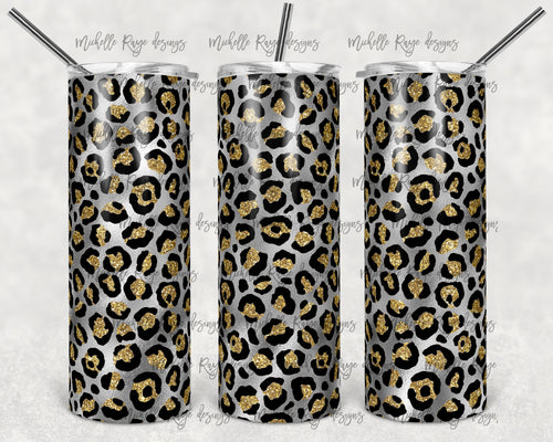 Silver Metallic Foil and Gold Glitter Leopard Print