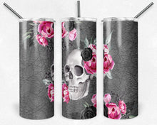 Load image into Gallery viewer, Skull with Pink Florals and Spiderwebs