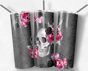 Skull with Pink Florals and Spiderwebs