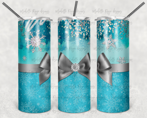 Christmas Bow Blue and Silver Snowflakes
