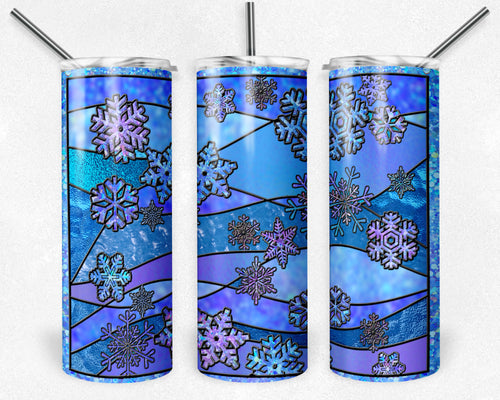 Blue and Purple Snowflakes Stained Glass