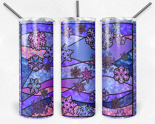 Pink and Purple Snowflakes Stained Glass