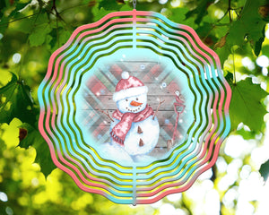 Plaid Winter Snowman Wind Spinner 10"