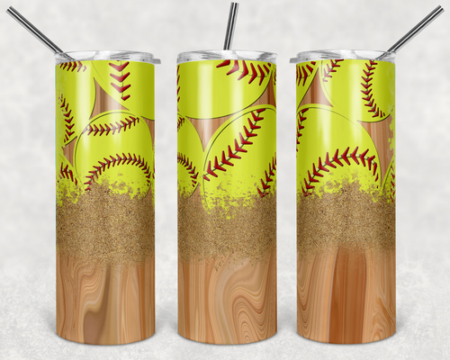 Softball and Dirt on Wood Grain