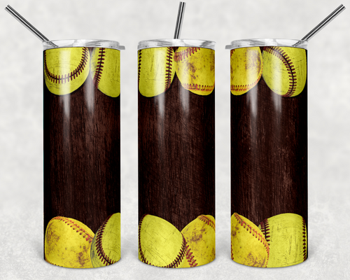 Softballs on Dark Wood Grain