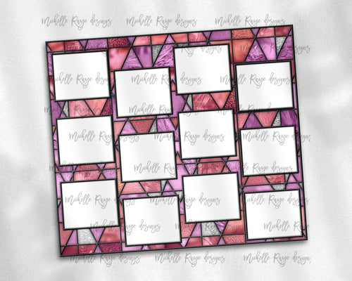 Pink and Coral Stained Glass Dog Frames for 12 Images