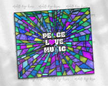 Load image into Gallery viewer, Purple and Teal Stained Glass, Peace Love Music