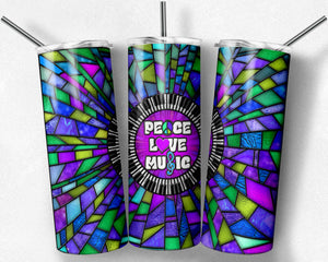 Purple and Teal Piano Keys Stained Glass, Peace Love Music