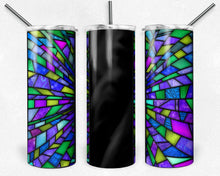 Load image into Gallery viewer, Teal Blue Purple with Black Stripe Blank Stained Glass