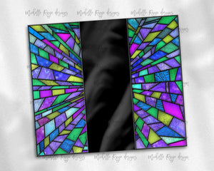 Teal Blue Purple with Black Stripe Blank Stained Glass